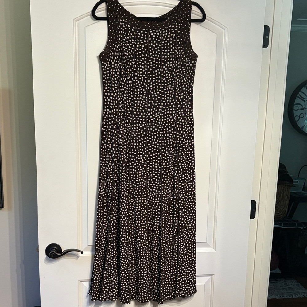 Perceptions New York Brown and Cream Dotted Maxi Dress